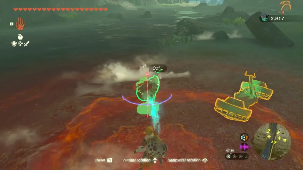 Zonai device being built beside the exhausted Korok on the hillside Zonai device being built beside the exhausted Korok on the hillside