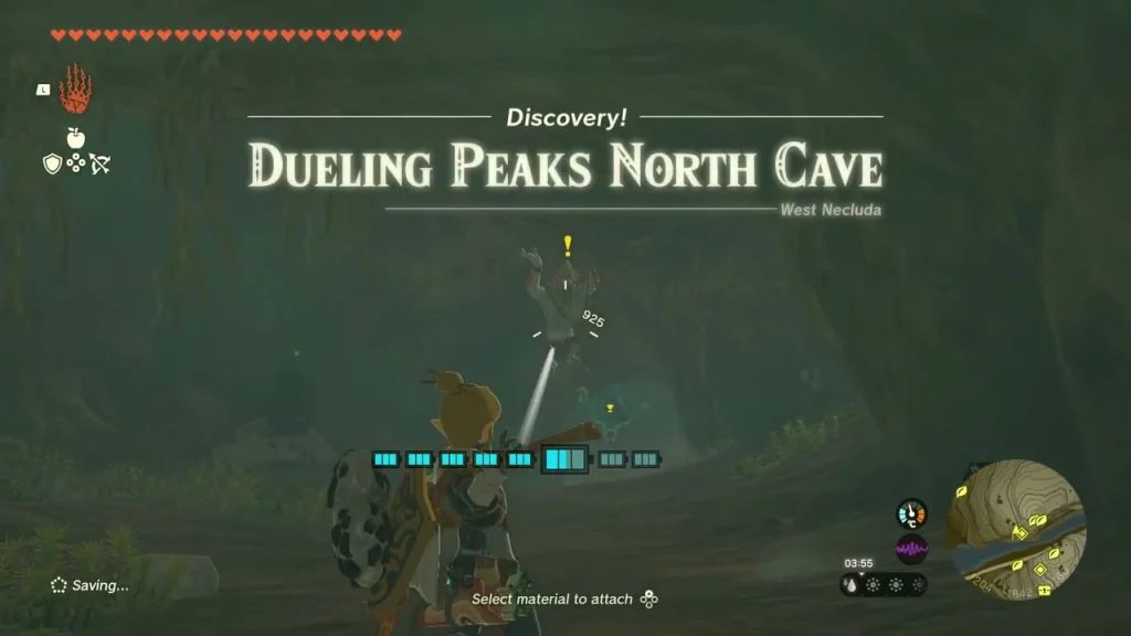 Dueling Peaks North Cave name over a mossy cavern mouth Dueling Peaks North Cave name over a mossy cavern mouth