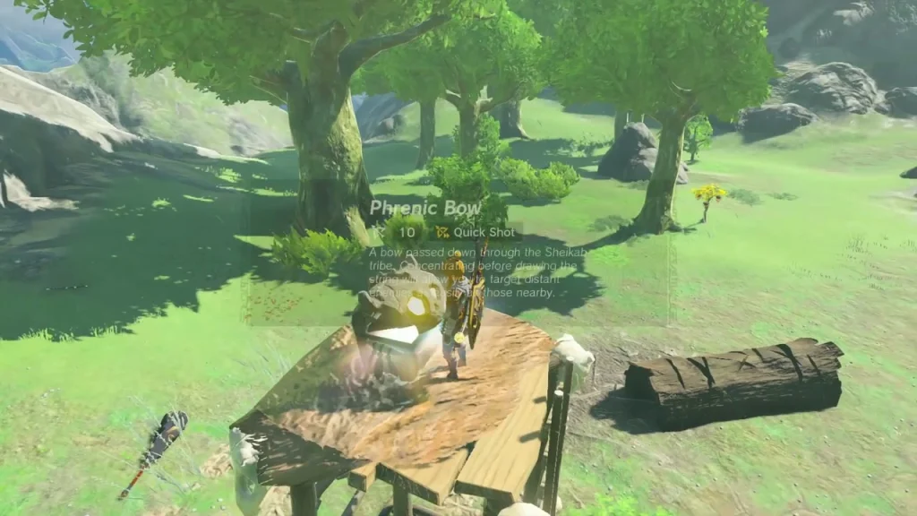Wooden platform in a meadow with a chest and fallen log beside it Wooden platform in a meadow with a chest and fallen log beside it