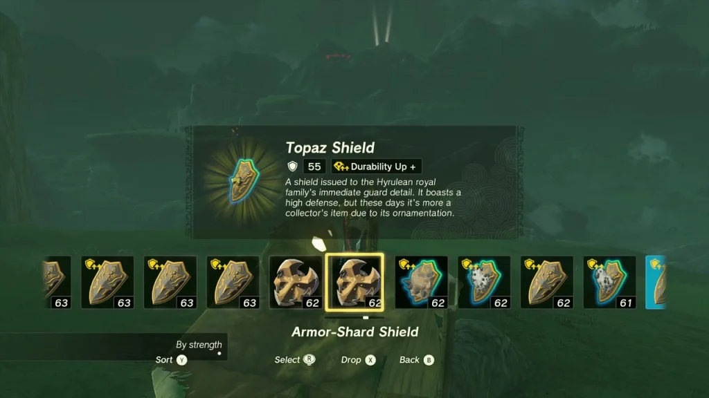 Topaz Shield item box over a chest on a wooden lookout platform Topaz Shield item box over a chest on a wooden lookout platform