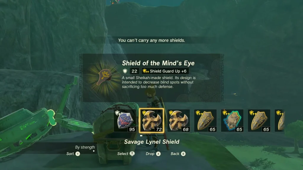 Shield of the Mind's Eye item box beside a chest on the hillside above Fort Hateno Shield of the Mind's Eye item box beside a chest on the hillside above Fort Hateno