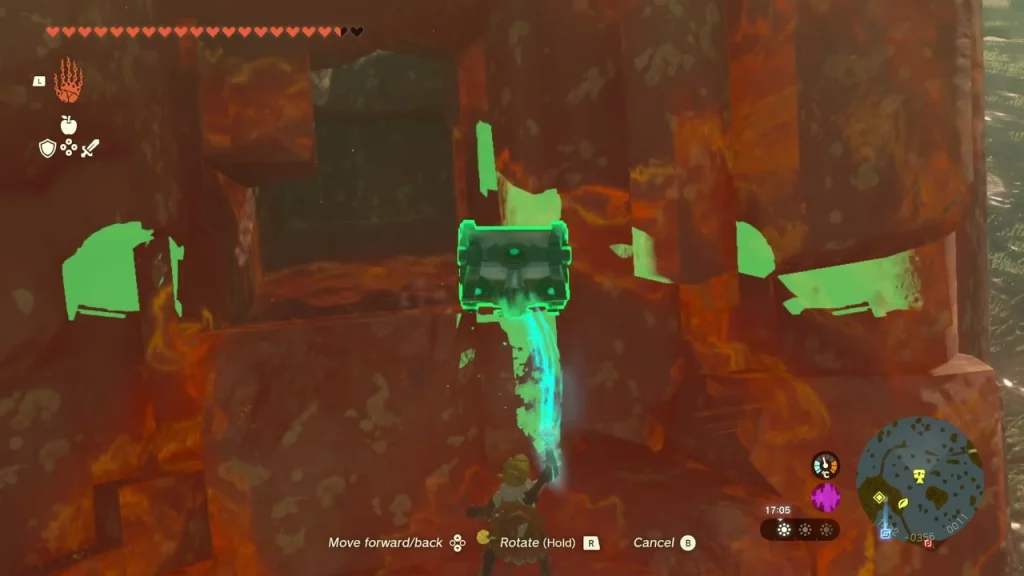 Chest being lifted with Ultrahand among red-lit ruin walls Chest being lifted with Ultrahand among red-lit ruin walls