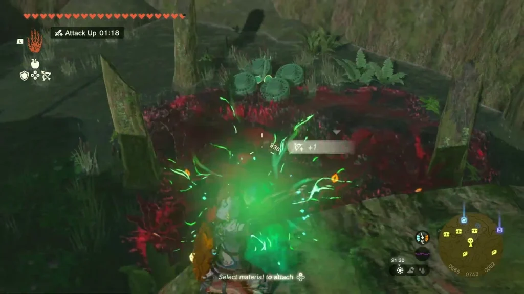 Green sparks around the Phantom Ganon in a ring of red grass Green sparks around the Phantom Ganon in a ring of red grass