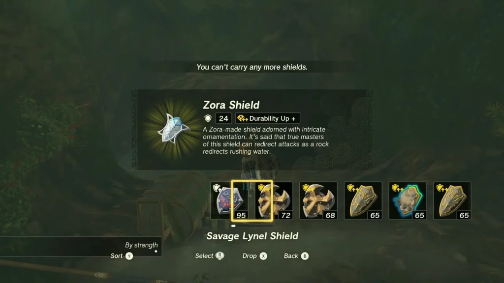 Zora Shield item box from a chest in the Lanayru Road South Cave Zora Shield item box from a chest in the Lanayru Road South Cave