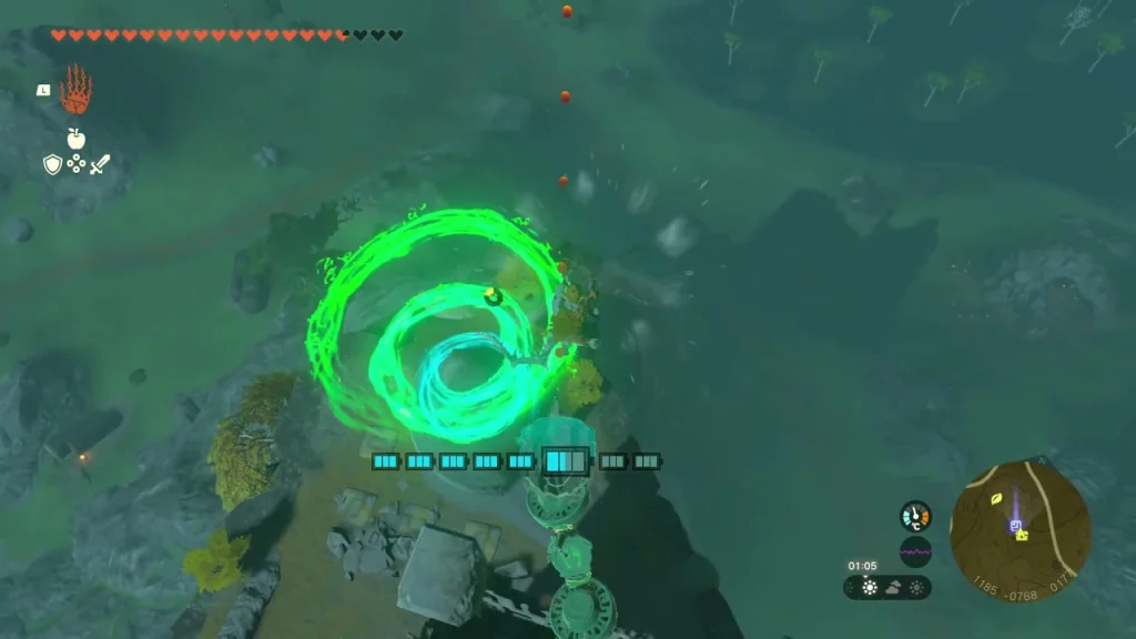 Zonai Charge chest ring of green light beside Morok Shrine Zonai Charge chest ring of green light beside Morok Shrine