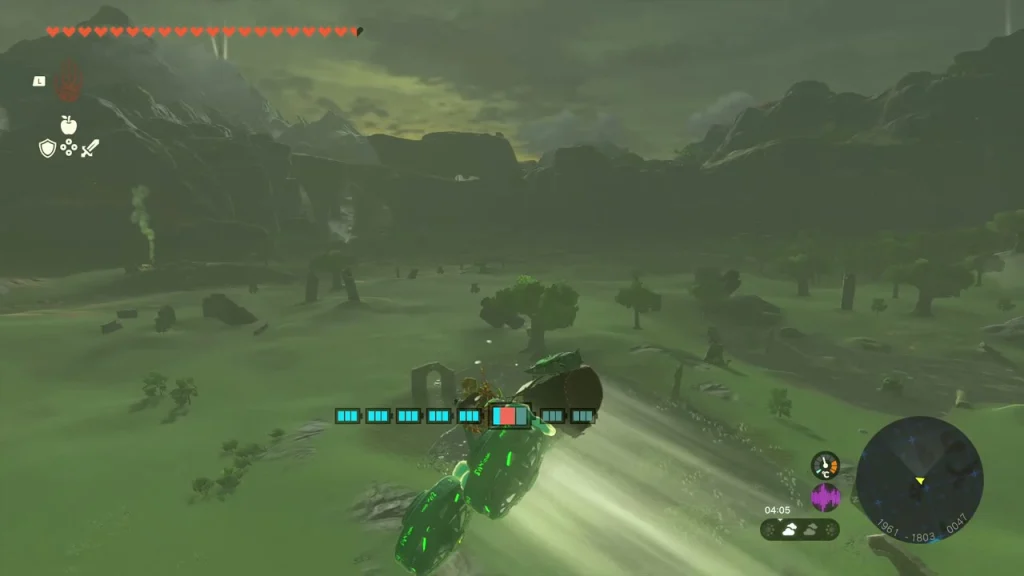 Fan-powered glider crossing the grassland toward the Korok's friend Fan-powered glider crossing the grassland toward the Korok's friend