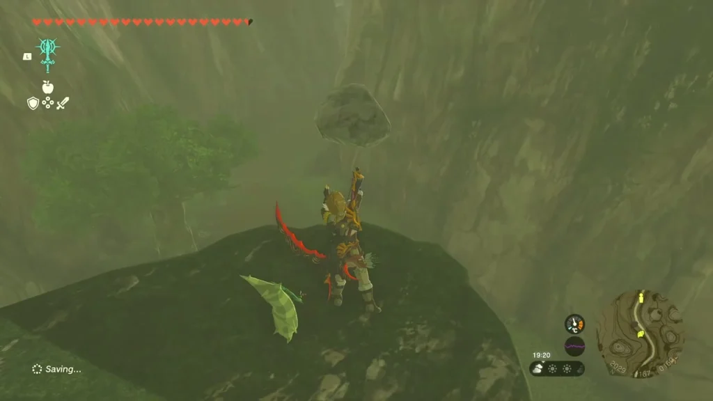 Cliff ledge where a boulder hides the Korok above a sheer drop Cliff ledge where a boulder hides the Korok above a sheer drop