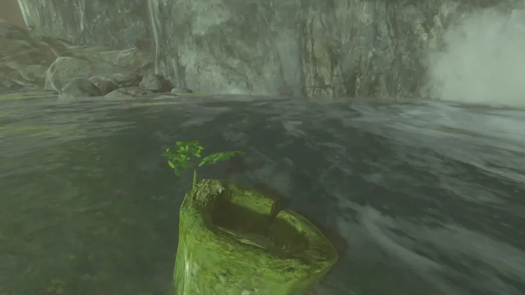 Hollow stump with a plug in a rushing river beneath a waterfall Hollow stump with a plug in a rushing river beneath a waterfall