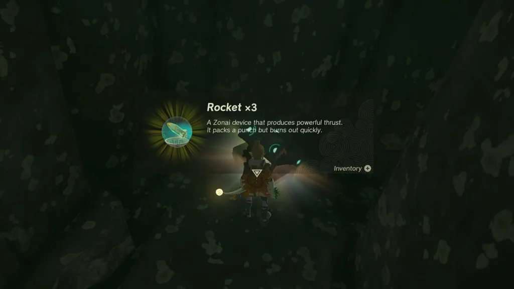 Rocket x3 item box over a chest in a dark chamber Rocket x3 item box over a chest in a dark chamber