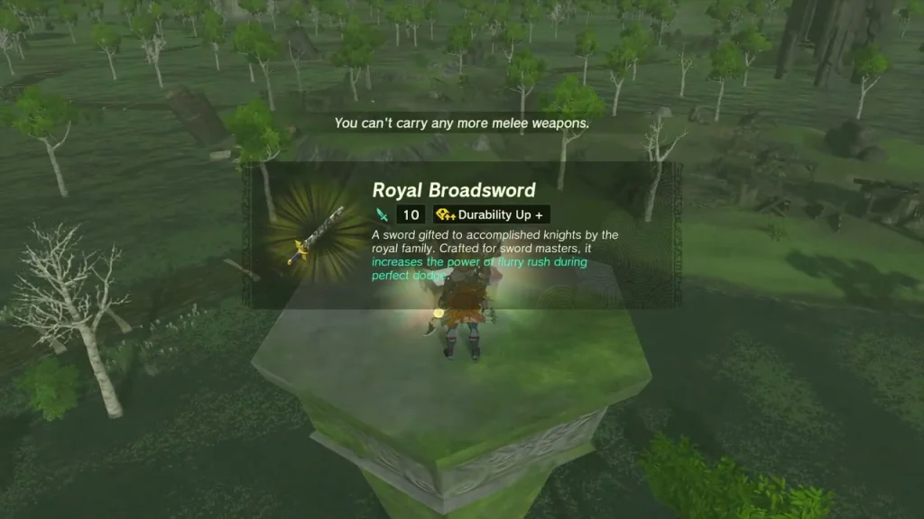 Royal Broadsword item box over a chest on a mossy stone pillar Royal Broadsword item box over a chest on a mossy stone pillar