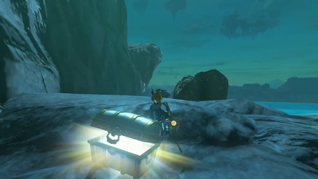 Glowing chest on a rocky shore in Pristine Sanctum Glowing chest on a rocky shore in Pristine Sanctum