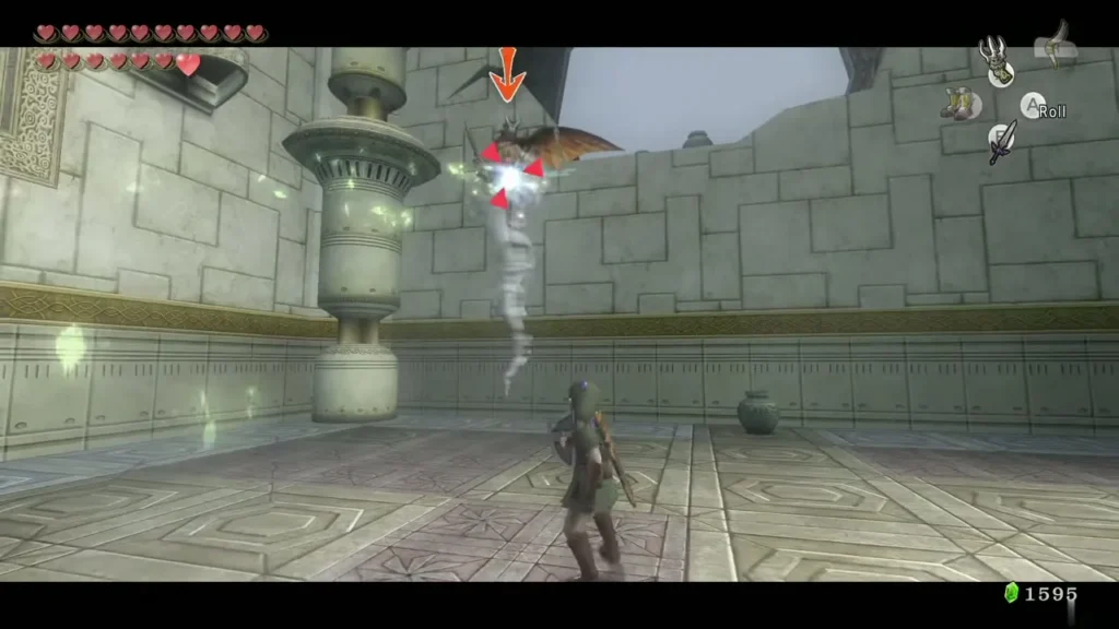 Winged Aeralfos spinning a whirlwind over Link in the arena Winged Aeralfos spinning a whirlwind over Link in the arena