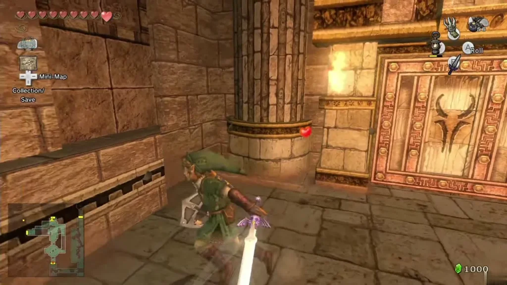 Link with sword drawn beside the ornate door in Arbiter's Grounds Link with sword drawn beside the ornate door in Arbiter's Grounds