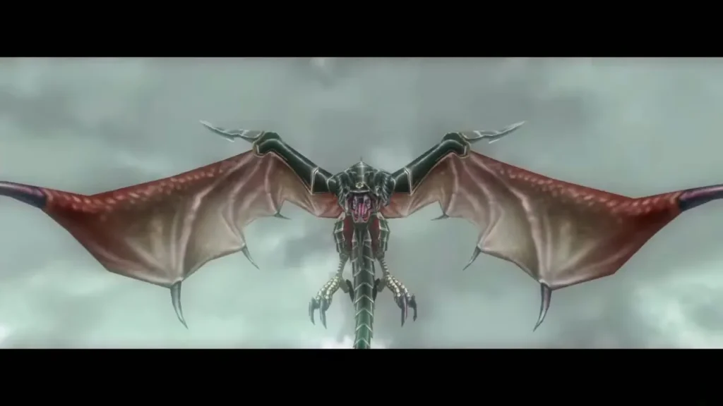 Argorok, a red wyvern in black armor, spreads its wings above the clouds Argorok, a red wyvern in black armor, spreads its wings above the clouds