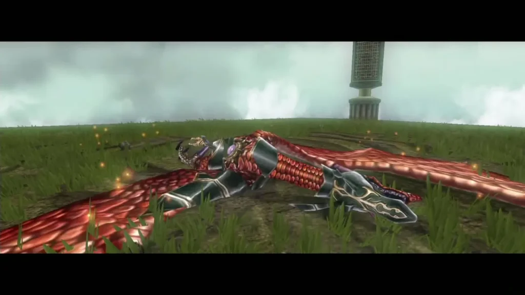 Armored Argorok sprawled on the grass after crashing to the ground Armored Argorok sprawled on the grass after crashing to the ground