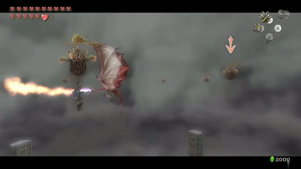 Argorok breathing fire along a line of Peahats while Link hops between them Argorok breathing fire along a line of Peahats while Link hops between them