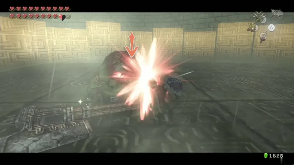Link's attack connecting with King Bulblin in a burst of light Link's attack connecting with King Bulblin in a burst of light
