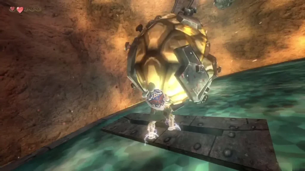 Link in Iron Boots with the rolled-up Dangoro ball on the arena platform Link in Iron Boots with the rolled-up Dangoro ball on the arena platform