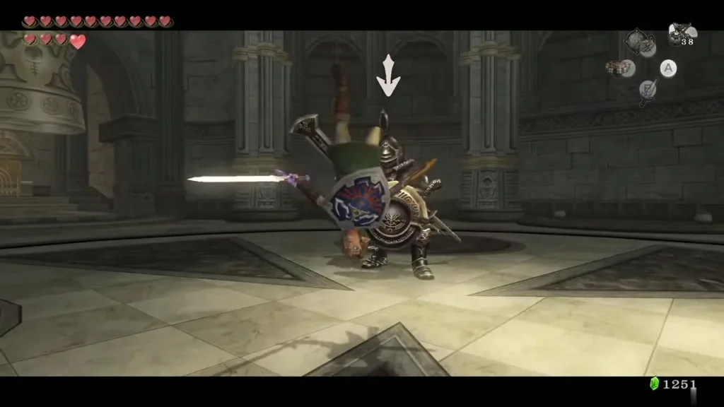 Darknut blocking Link's sword with its large shield Darknut blocking Link's sword with its large shield