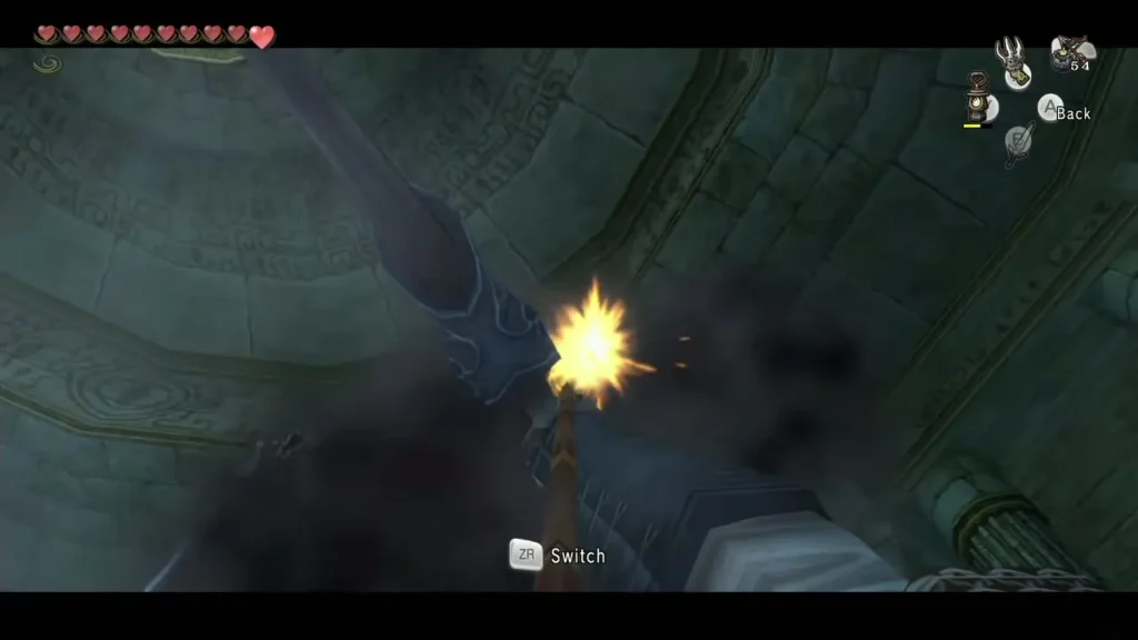Link firing the Hero's Bow at the Death Sword in Arbiter's Grounds Link firing the Hero's Bow at the Death Sword in Arbiter's Grounds