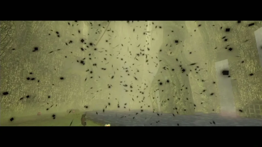 Black particles of Diababa dissolving across the Forest Temple chamber Black particles of Diababa dissolving across the Forest Temple chamber
