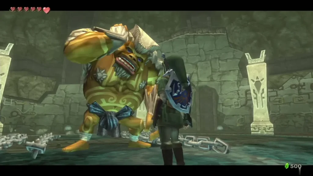 Freed Darbus the Goron chief standing beside Link in the arena Freed Darbus the Goron chief standing beside Link in the arena