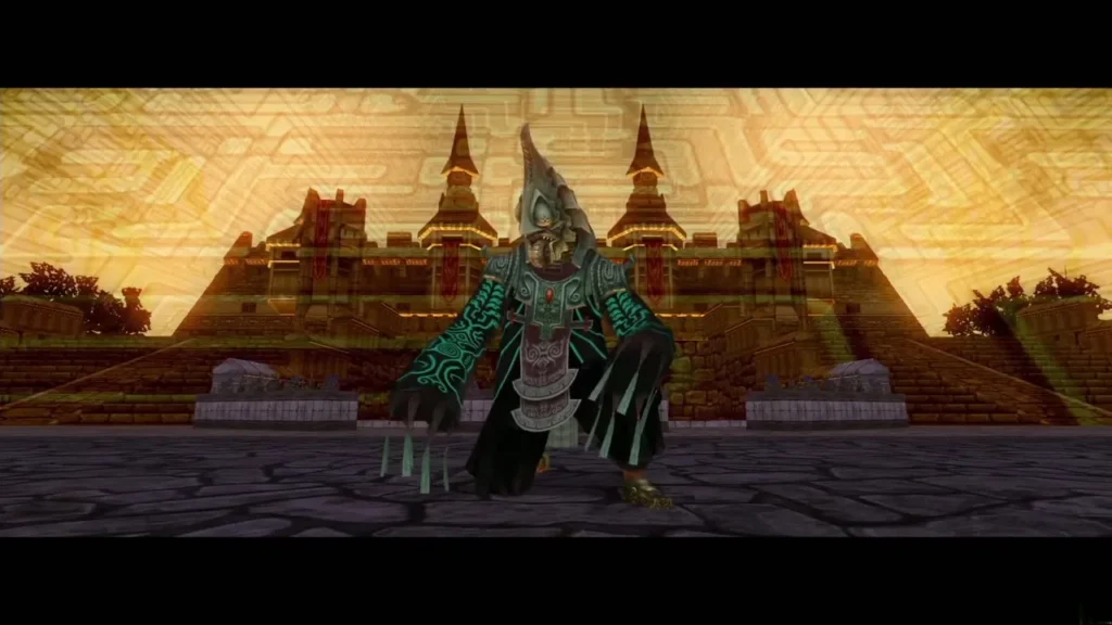 Zant standing before Hyrule Castle at the start of the final fight Zant standing before Hyrule Castle at the start of the final fight