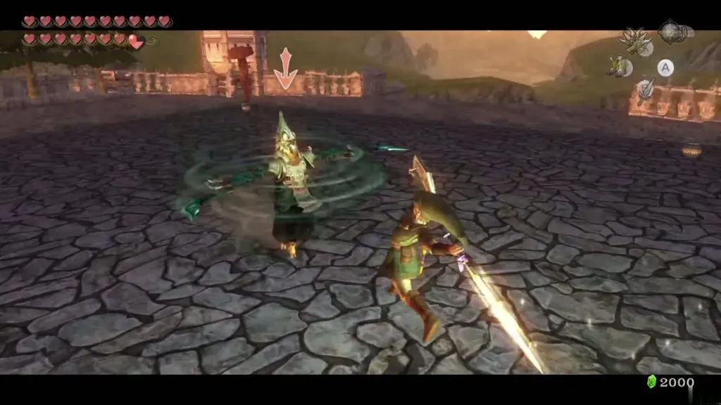 Zant in a spinning attack while Link fights on the Hyrule Field Zant in a spinning attack while Link fights on the Hyrule Field