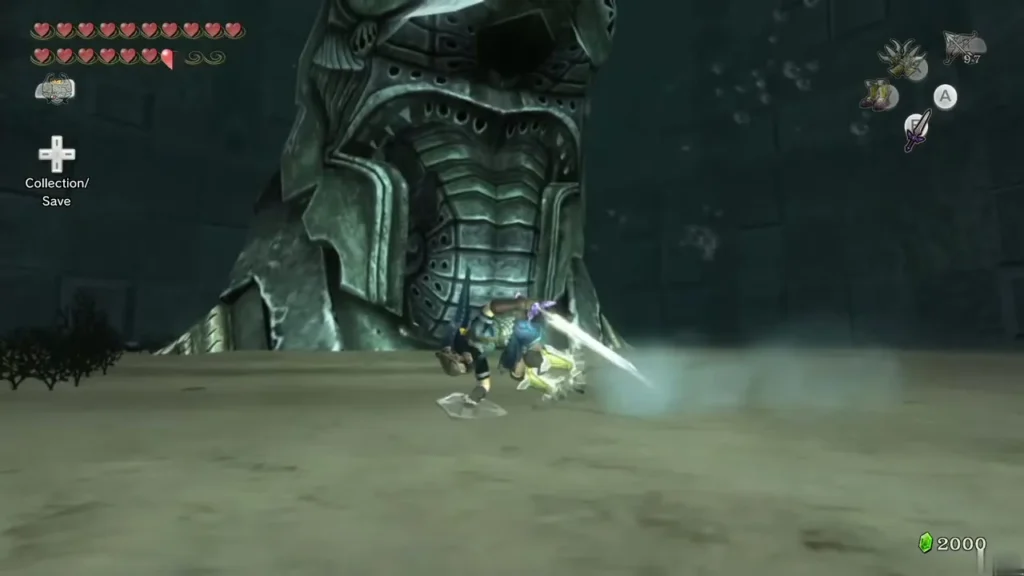Link slashing Zant at the mouth of the giant helmet Link slashing Zant at the mouth of the giant helmet