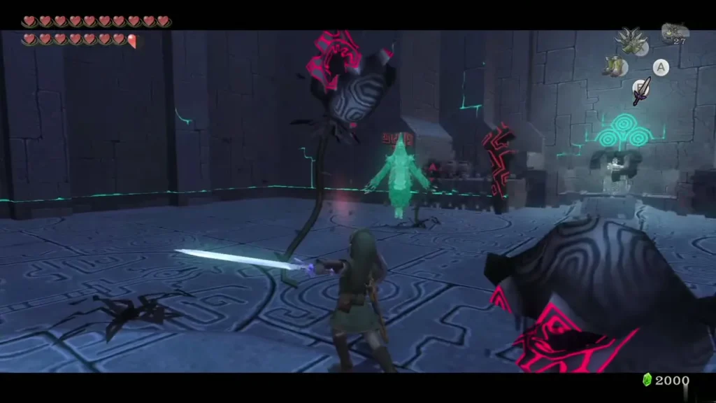 Link attacking a shadow Beast with the Master Sword in the second Phantom Zant fight Link attacking a shadow Beast with the Master Sword in the second Phantom Zant fight