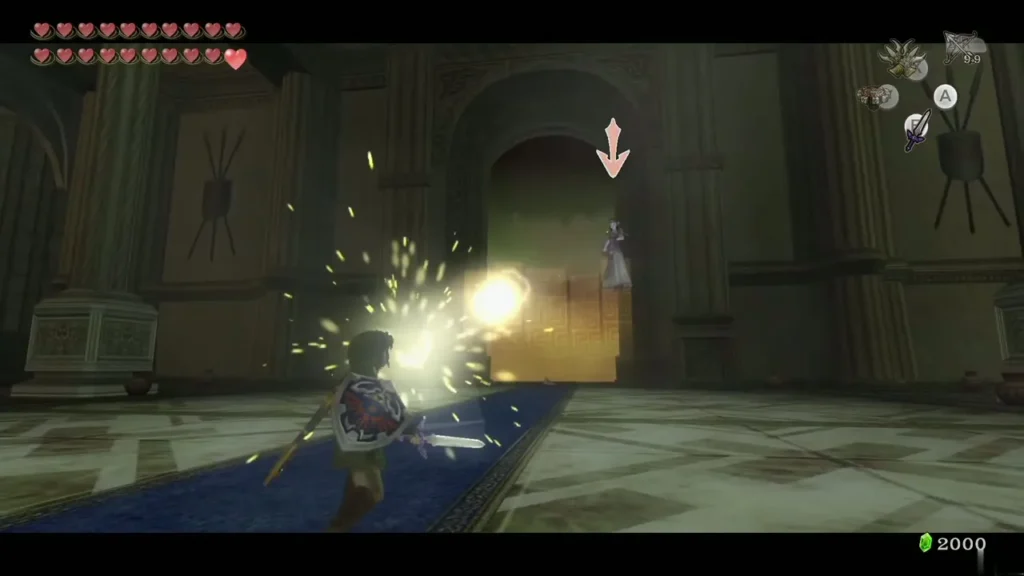 Link's shield sending sparks flying as he blocks a glowing energy ball Link's shield sending sparks flying as he blocks a glowing energy ball