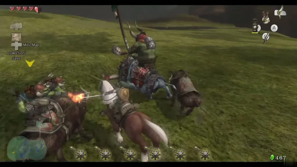 Link fighting Bulblin riders on horseback in Hyrule Field Link fighting Bulblin riders on horseback in Hyrule Field