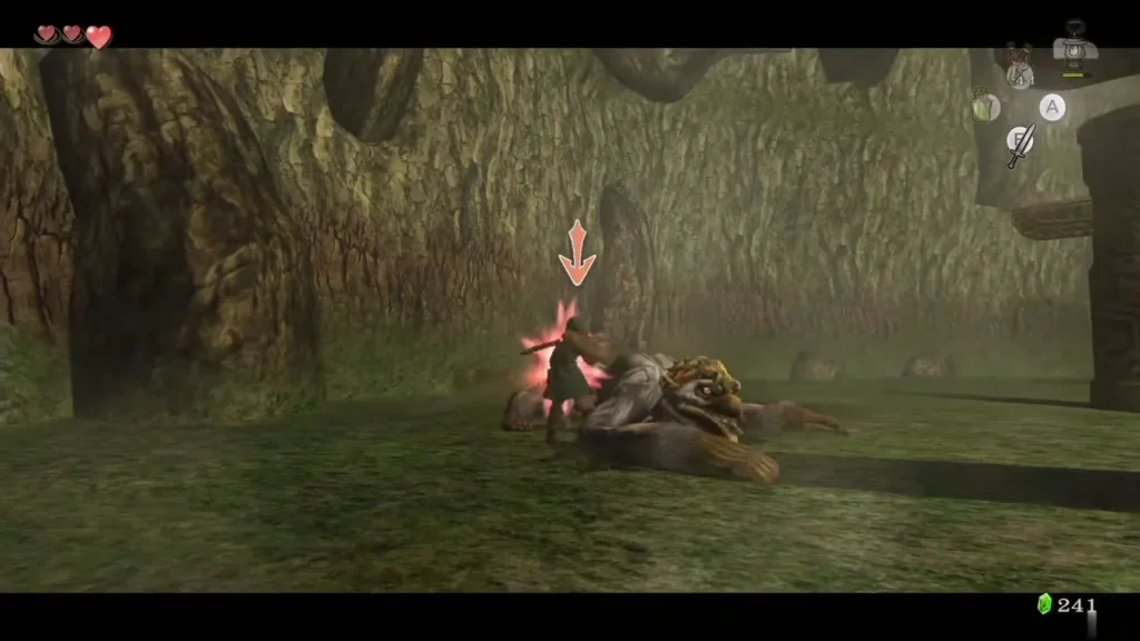Link slashing Ook while he lies exposed on the ground Link slashing Ook while he lies exposed on the ground
