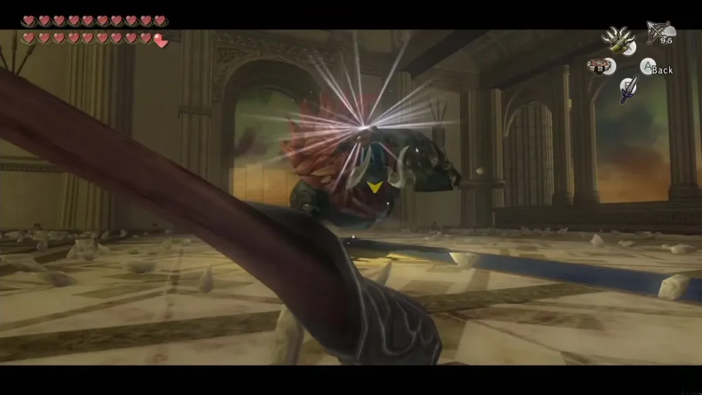 Link's sword hitting Dark Beast Ganon's head in a flash of white light Link's sword hitting Dark Beast Ganon's head in a flash of white light