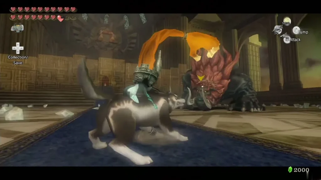 Midna riding Wolf Link beside Ganondorf's beast form in Hyrule Castle Midna riding Wolf Link beside Ganondorf's beast form in Hyrule Castle