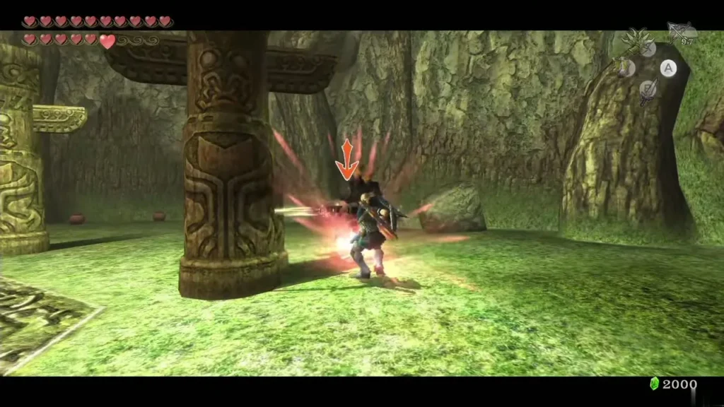 Zant hit with red sparks beside a totem pillar in Ook's room Zant hit with red sparks beside a totem pillar in Ook's room