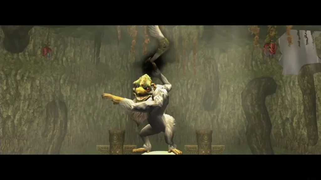 Ook the baboon chief reaching for a Baba Serpent in the totem grove Ook the baboon chief reaching for a Baba Serpent in the totem grove