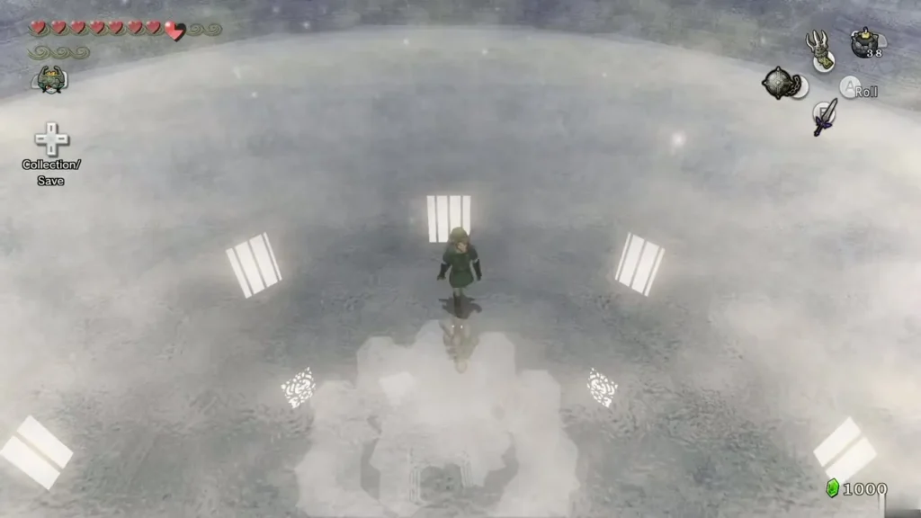Overhead view of Link as ice spikes rise from the frozen floor Overhead view of Link as ice spikes rise from the frozen floor