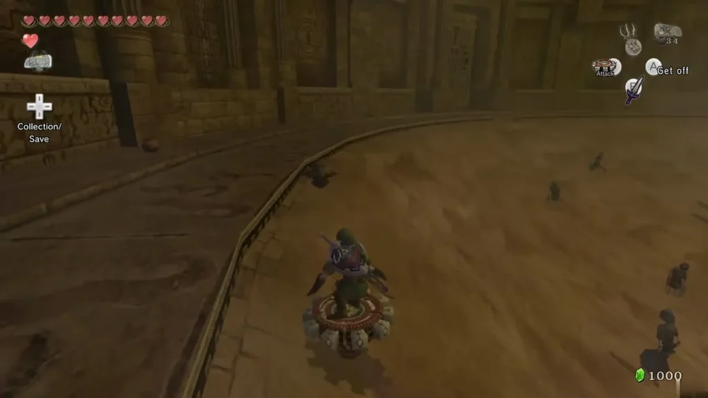 Link riding the Spinner along the rail at the arena wall Link riding the Spinner along the rail at the arena wall