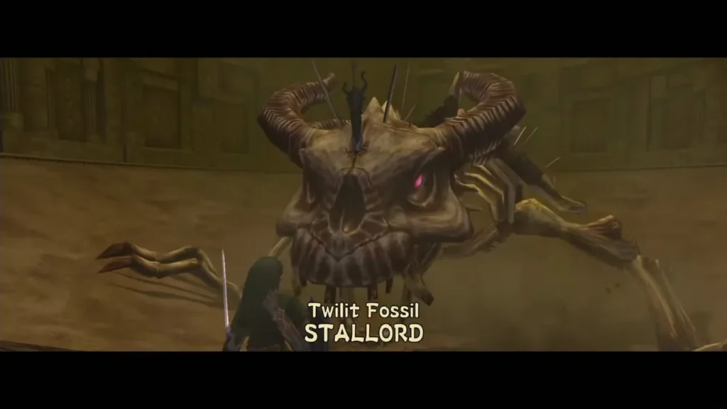 Stallord's skull facing Link with its Twilit Fossil name card on screen Stallord's skull facing Link with its Twilit Fossil name card on screen