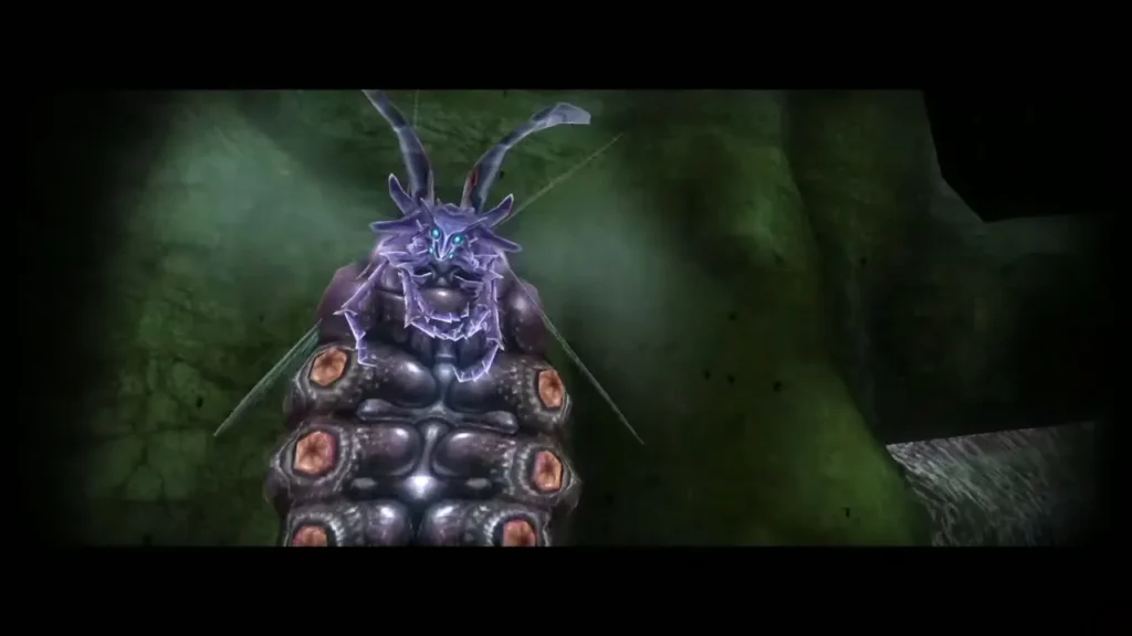 Twilit Bloat in a cutscene, crackling with electricity in a green cave Twilit Bloat in a cutscene, crackling with electricity in a green cave