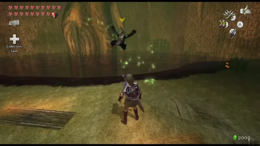 Zant hovering in the air above Link in the first phase arena Zant hovering in the air above Link in the first phase arena