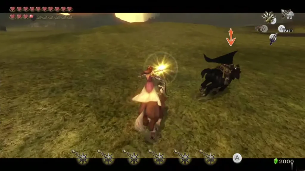Zelda on Epona firing a Light Arrow at Ganondorf on his horse Zelda on Epona firing a Light Arrow at Ganondorf on his horse