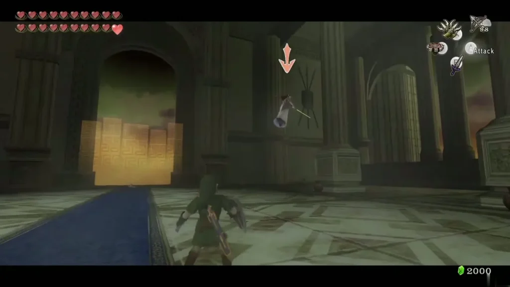 Zelda lunging at Link with her sword across the blue carpet Zelda lunging at Link with her sword across the blue carpet
