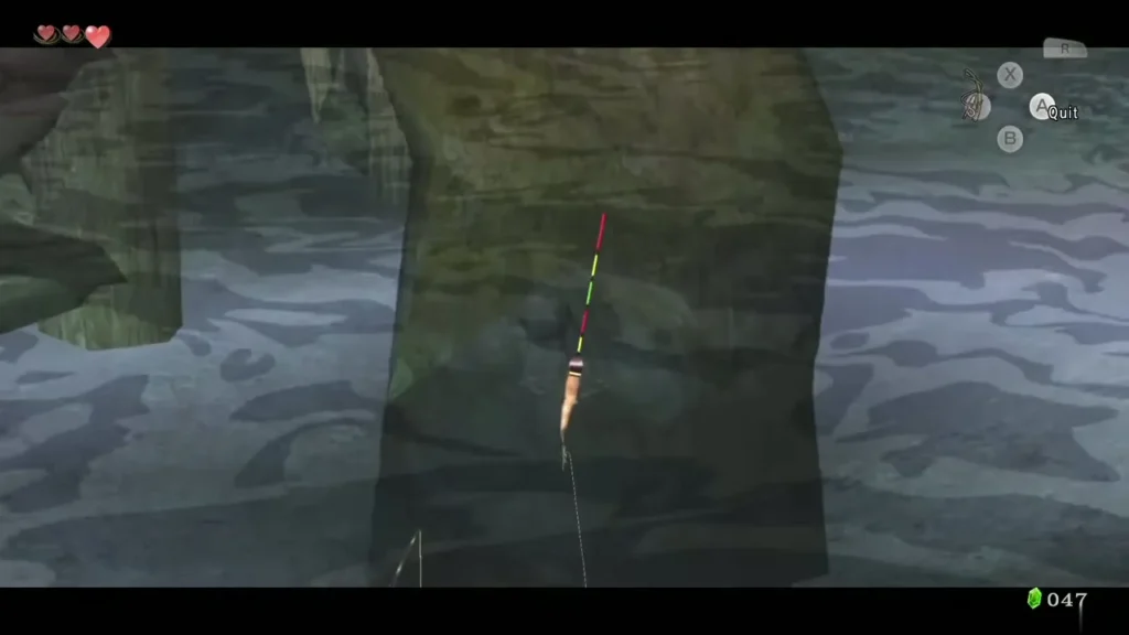 The fishing float bobbing in the water as Link fishes The fishing float bobbing in the water as Link fishes