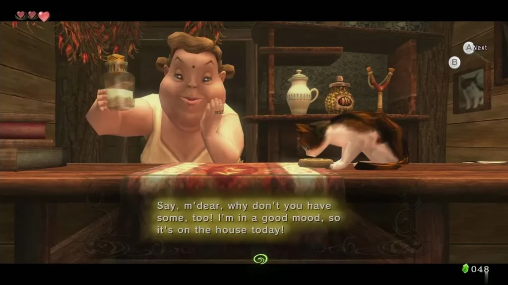 Link holding the bottle with the Ordon Goat Milk item message box Link holding the bottle with the Ordon Goat Milk item message box