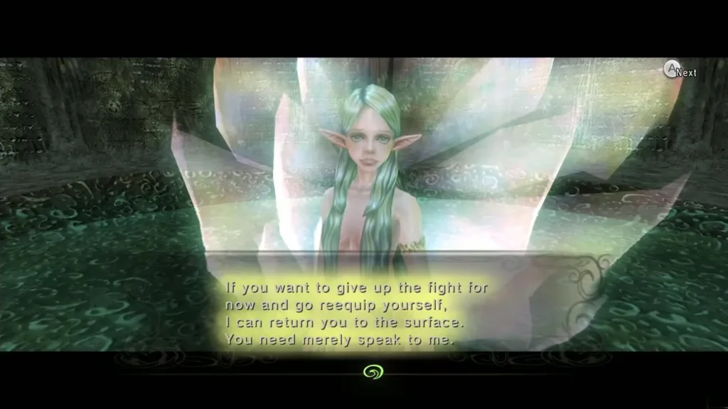 Great Fairy offering to return Link to the surface if he wants to re-equip