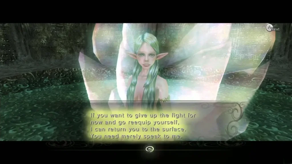 Great Fairy offering to return Link to the surface from her pool
