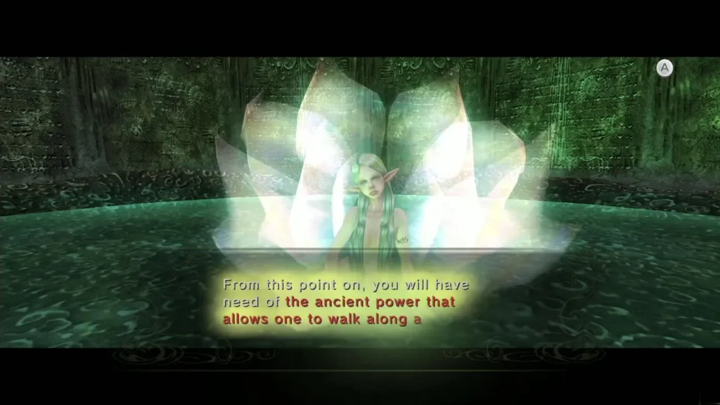 Great Fairy on floor 10 telling Link he will need the ancient power to walk along a cliff