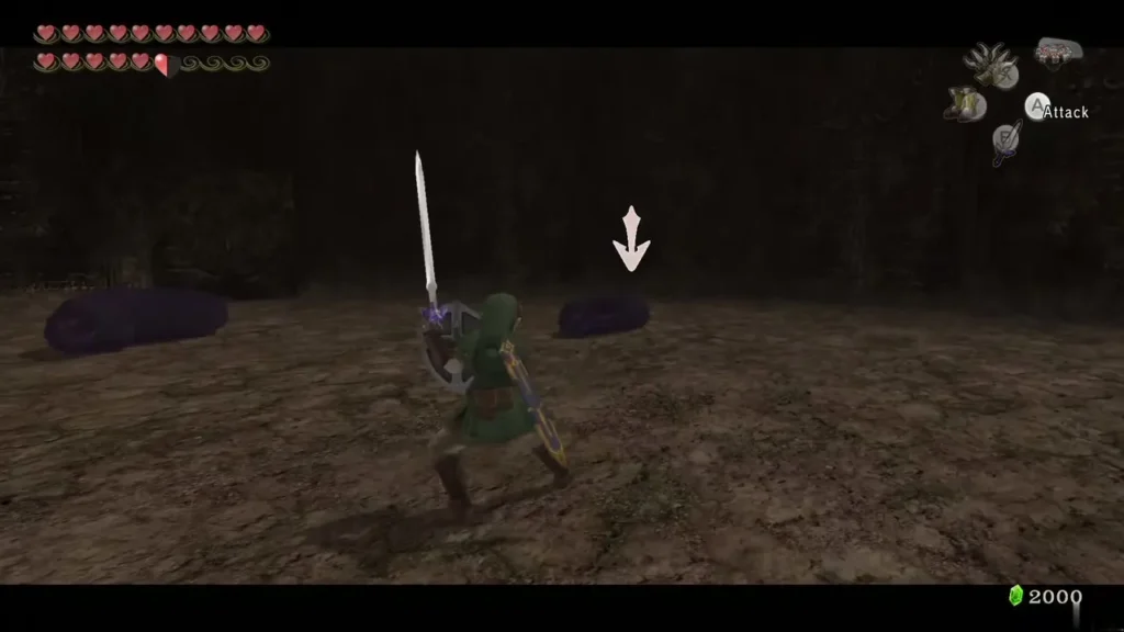 Link raising his sword beside a flattened purple Chu